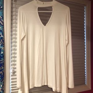 long sleeve shirt, teardrop cut in front and back